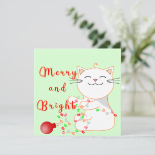 Happy Cat Playing With LED Light Cute Flat Card