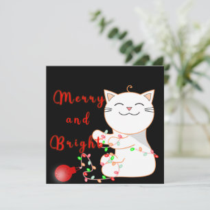 Happy Cat Playing With LED Light   Cute Flat Card