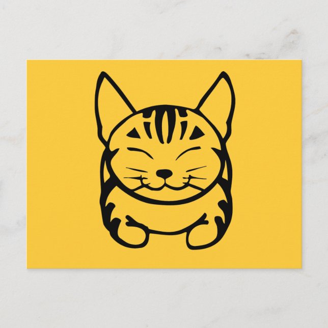 Happy Cat Post Card (black on yellow) (Front)