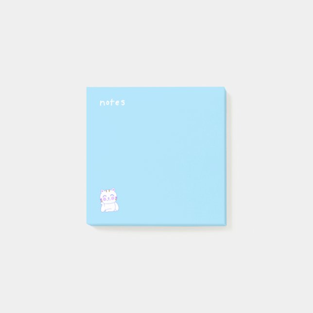 Happy Cat  Sky Blue Post-it Notes (Front)