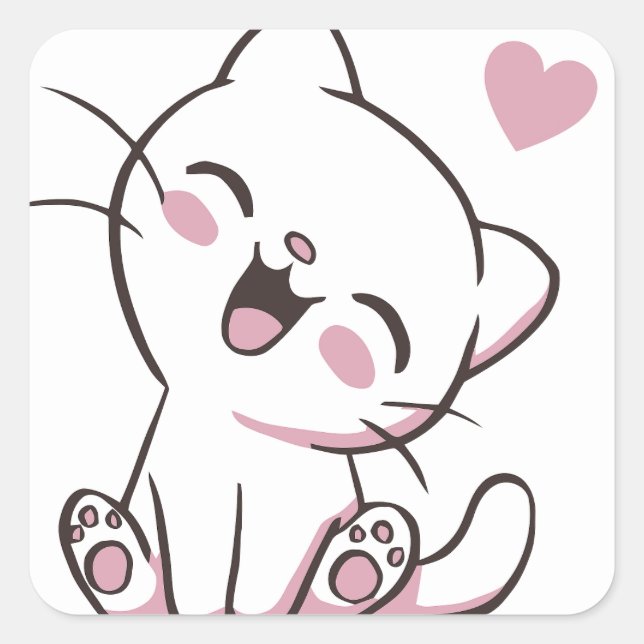 Happy Cat Square Sticker (Front)