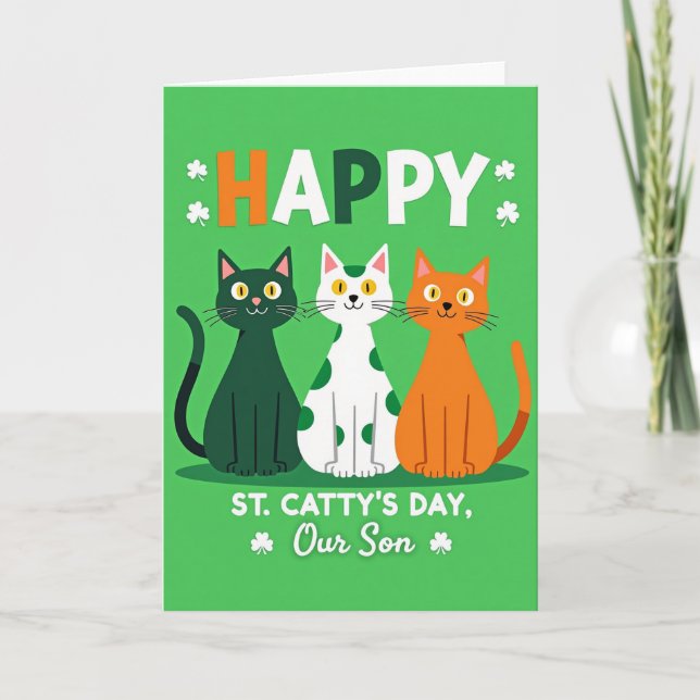 Happy Cat St Pattys Day Son Card (Front)