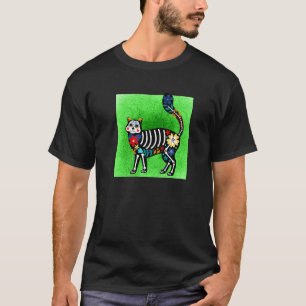 Happy Cat Sugar Skull Calavera Dia De Los Muertos T-Shirt