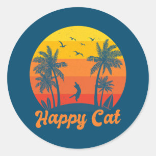 Happy Cat Vintage Summer Cat Lovers Women Men Cat Classic Round Sticker