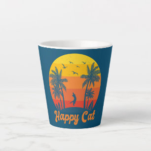 Happy Cat Vintage Summer Cat Lovers Women Men Cat Latte Mug