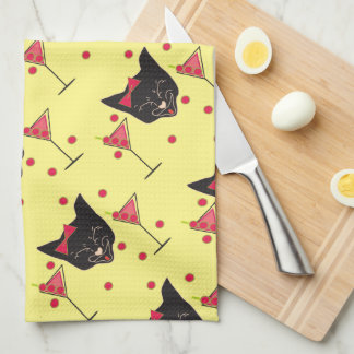 Happy Cat with Cocktails - Bar towel