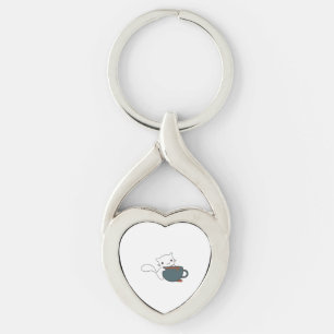 Happy Cat With Coffee Key Ring