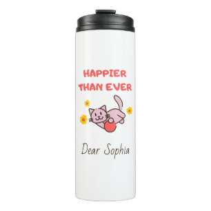 Happy Cat with Flowers  Stainless  Thermal Tumbler
