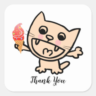 Happy Cat With Ice Cream Square Sticker