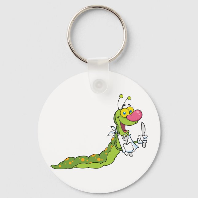 Happy  Caterpillar Mascot Cartoon Character Key Ring (Front)