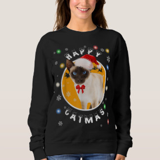 Happy Catmas Siamese Xmas Cat in Santa Hat Sweatshirt