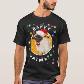 Happy Catmas Siamese Xmas Cat in Santa Hat T-Shirt