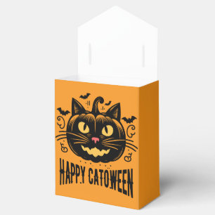 Happy Catoween Black Cat Pumpkin Face Halloween Favour Box