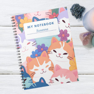 Happy Cats and Flowers Notebook Cover
