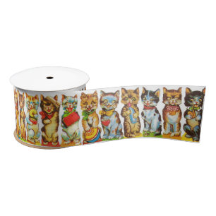 happy cats print satin ribbon