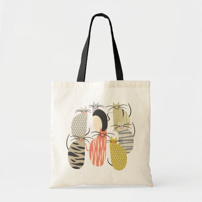 Happy Cats Whimsical Illustration Tote Bag (Front)