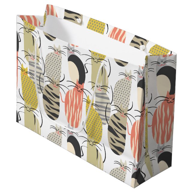 Happy Cats Whimsical Pattern Large Gift Bag (Front Angled)