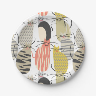 Happy Cats Whimsical Pattern Paper Plate