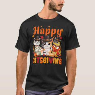 Happy Catsgiving Cat Lover Pilgrim Hat Happy Thank T-Shirt