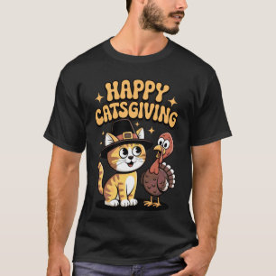 Happy Catsgiving Funny Cat Thanksgiving Pilgrim Tu T-Shirt