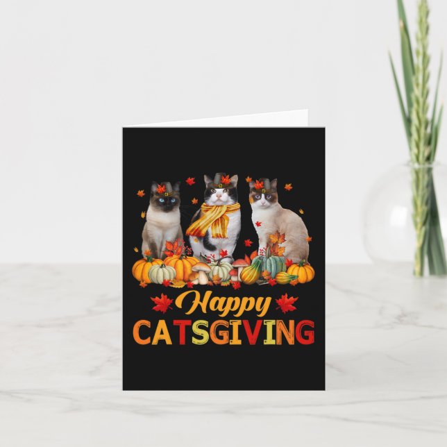 Happy Catsgiving Siamese Cat Autumn Fall Vibes Tha Card (Front)