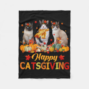 Happy Catsgiving Siamese Cat Autumn Fall Vibes Tha Fleece Blanket