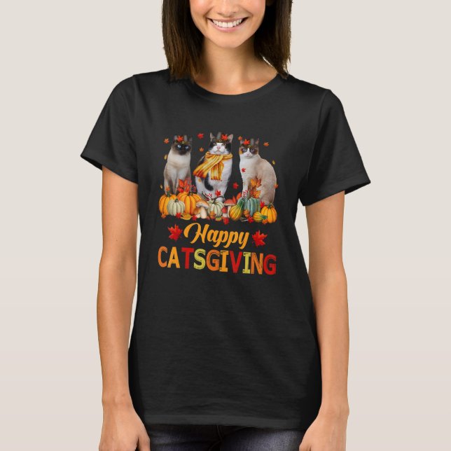 Happy Catsgiving Siamese Cat Autumn Fall Vibes Tha T-Shirt (Front)