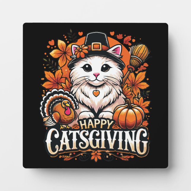 Happy Catsgiving – Thanksgiving Cat Celebration Plaque (Front)