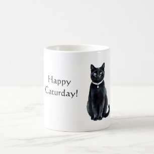Happy Caturday Black Cat Coffee Mug