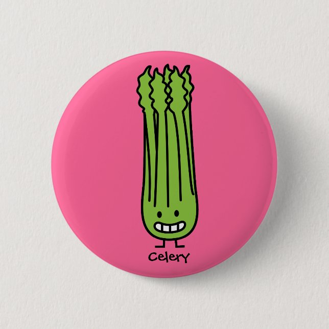 Happy Celery Stalk Bunch green fibre vegetable 6 Cm Round Badge (Front)