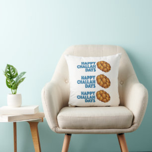 Happy Challah Days Blue Chanukah Hanukkah Bread Cushion