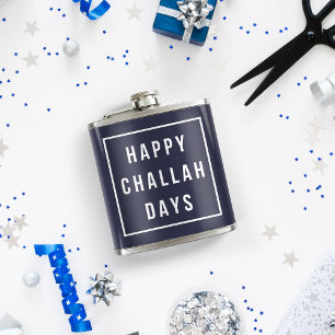 Happy Challah Days   Blue & White Funny Hanukkah Hip Flask