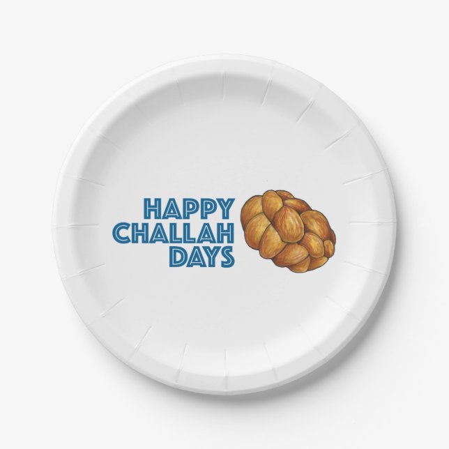 Happy Challah Days Hanukkah Chanukah Holiday Party Paper Plate (Front)