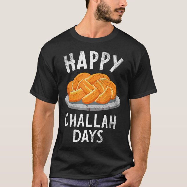 Happy Challah Days Menorah Shabbat Hanukkah Jewish T-Shirt (Front)