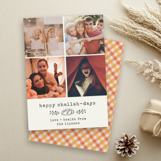 Happy Challah Days Modern Hanukkah Photo Collage Holiday Card (Creator Uploaded)