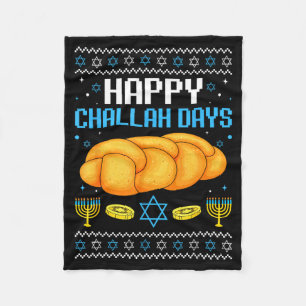 Happy Challah Days Ugly Christmas Hanukkah  Fleece Blanket