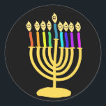 Happy Channukah Menora / Chanukia Classic Round Sticker<br><div class="desc">hanuka,  hannuka,  hannukah,  hanukah,  hannukkah,  hanukkah,  chanuka,  channuka,  channukah,  chanukah,  channukkah,  chanukkah chanukia,  chanukkia,  hanukia,  hanukkia,  menora,  mennora,  menorra holiday,  holidays,  jewish,  judaism,  "happy hanukkah",  happy face",  candelabra, </div>