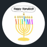 Happy Channukah Menora / Chanukia Classic Round Sticker<br><div class="desc">hanuka,  hannuka,  hannukah,  hanukah,  hannukkah,  hanukkah,  chanuka,  channuka,  channukah,  chanukah,  channukkah,  chanukkah chanukia,  chanukkia,  hanukia,  hanukkia,  menora,  mennora,  menorra holiday,  holidays,  jewish,  judaism,  "happy hanukkah",  happy face",  candelabra, </div>