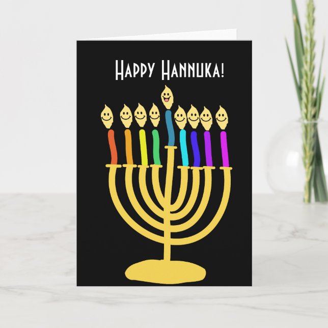 Happy Channukah Menora / Chanukia Holiday Card (Front)