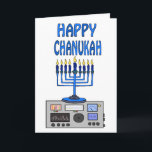 Happy Chanukah Ham Radio Greeting Card<br><div class="desc">Here's a Chanukah card for Jewish Hams to send to their fellow Hams, friends or family. You can customise this with your name and call sign. You can also change the inside greeting if you want the card to have a different message. ( We have this a 9 candle menorah...</div>