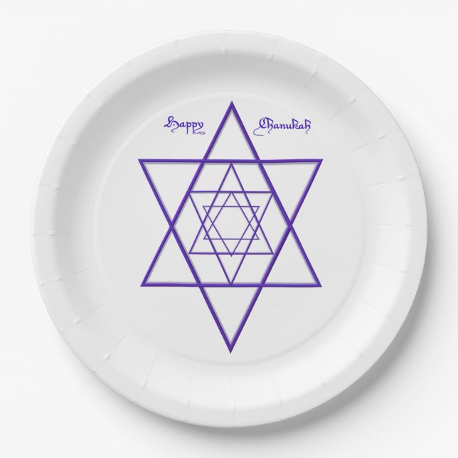 Happy Chanukah / Hanukkah in Blue and White Paper Plate (Front)