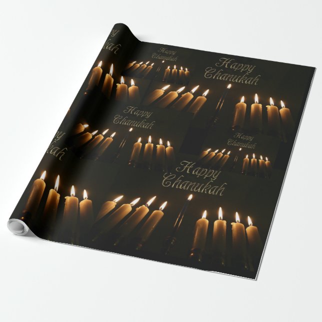Happy Chanukah Hanukkah Lamp Menorah Lights Candle Wrapping Paper (Unrolled)