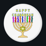 Happy Chanukah Lights Magnet<br><div class="desc">A bright Chanukah menorah with the words Happy Chanukah for the candles  welcomes the holiday.   Happy latke eating!</div>