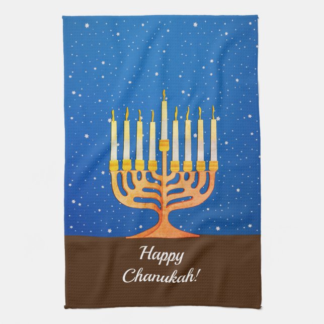 Happy Chanukah! Menorah Tea Towel (Vertical)