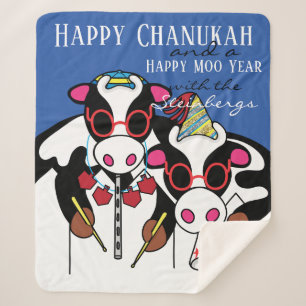 Happy Chanukah Moo Sherpa Blanket/Medium Blanket