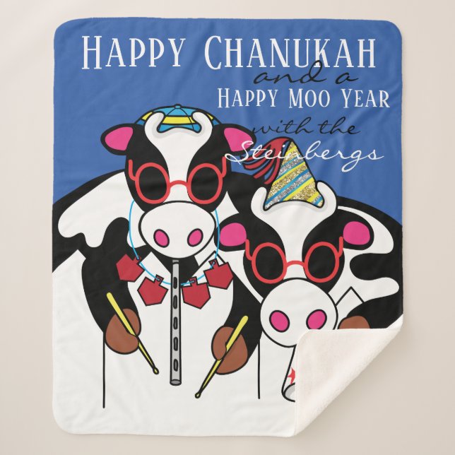 Happy Chanukah Moo Sherpa Blanket/Medium Blanket (Front)