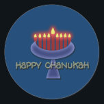 Happy Chanukah stickers<br><div class="desc">Commemorate Chanukah with this striking menorah graphic design set against a dark blue background to emphasise the lit candles. This product is customisable, allowing you to add wording, images and/or your logo to it. Feel free to also re-size, re-position or even replace the template image with one of your own....</div>