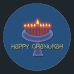 Happy Chanukah stickers<br><div class="desc">Commemorate Chanukah with this striking menorah graphic design set against a dark blue background to emphasise the lit candles. This product is customisable, allowing you to add wording, images and/or your logo to it. Feel free to also re-size, re-position or even replace the template image with one of your own....</div>