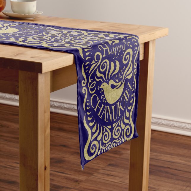 Happy Chanukah Time 14 x 72 Short Table Runner (In Situ)