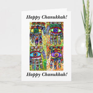 Happy Chanukkah - Batik Judaica Hamsas Card